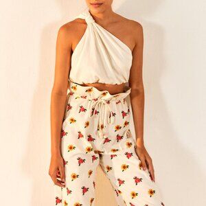 MIXED CROSS STITCH FLOWERS EMBROIDERED PANTS